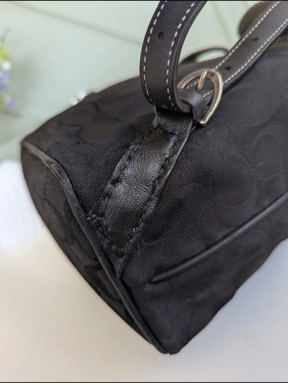 Coach Black Signature Canvas Mini Backpack with Leather Trim